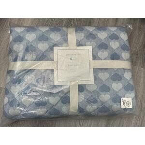 NEW Pottery Barn Hazel Toddler Blue Heart Quilt Cotton 36” X 50” MSRP $129!